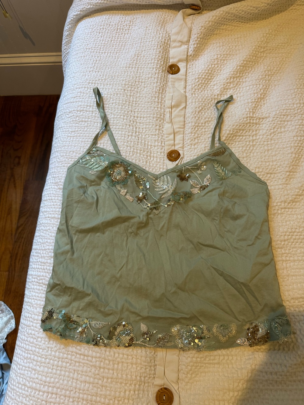 Edikted Sage Green Embellished Spaghetti Strap Top